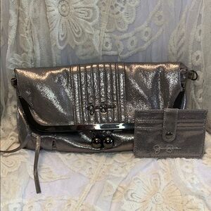 Jessica Simpson Metallic Silver Clutch/Crossbody & Cardholder Set